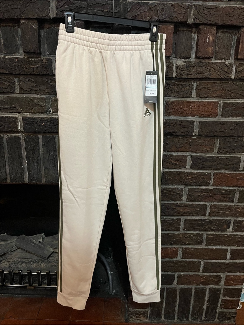 adidas Kids Cream Joggers with Olive Side Stripes